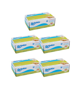 Dolphin Tek Kullanımlık Lateks Beyaz Pudralı Medium Muayne Eldiveni - 5 Adet 100'lü Paket / Koli