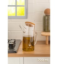 Porsima 2093 Bambu Kapaklı Vakumlu Borosilikat Cam Yağdanlık Yağlık Sirkelik 700ml