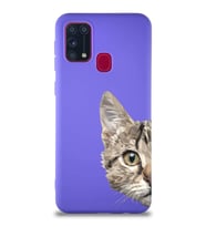 Samsung Galaxy M31 Soft Premier Kapak Catface Tasarımlı Silikon Kılıf - Mor (Şeffaf)