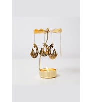 Dönen Mumluk Hilal Ay ve Kedi Figürlü Altın Metal Tealight Mum Tutucu Dekoratif Hediye 15 cm