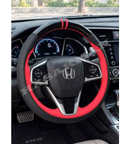Honda CR-V Dikme Direksiyon Kılıfı Parlak Siyah Kırmızı Detaylı Kırmızı Çift Yüzük ve Dikiş 2017-2023