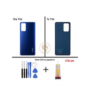 Oppo A74 Mavi Uyumlu Arka Kapak + Yapıştırıcı ve Vida Seti Arka Cam Batarya Pil Kapağı Lazer Kesim