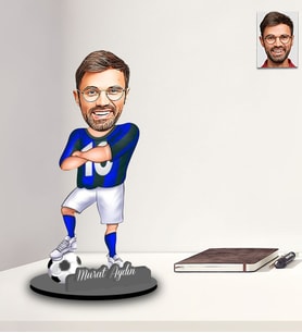 Kişiye Özel Futbolcu Karikatürlü İki Katmanlı Ahşap Biblo Model-9