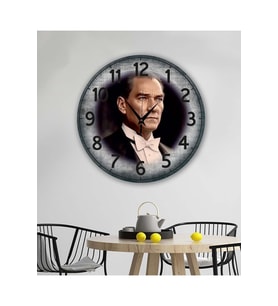 bilge Tasarım retro ATATÜRK temalı Duvar Saati 35 x 35 CM (Çok Renkli)
