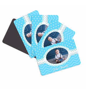 Fotoğraflı İsimli Erkek Bebek Doğum Günü Magneti (16'Lı Paket) 6X9 Cm (Mavi)
