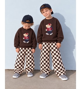Erkek Çocuk Ayıcık Detaylı Oversize Sweatshirt Kareli Pantolon 2’li Takım %100 Pamuk - 3/10 Yaş - 31937