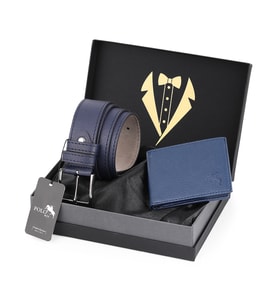 Polo Air Erkek Damat Çeyiz Koleksiyonu Kravatlı Kutuda 2'li Klasik Premium Set Kemer ve Cüzdan Seti DMT-0017 (Lacivert)