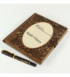 Kişiye Özel Besmele Tasarımlı Akordiyon Defter ve Tükenmez Kalem