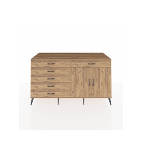 Kronos Konsol Tek Raflı 6 Çekmeceli 2 Kapaklı 176x59x99 Çam-Çam