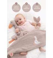 Müslin Bebek Seti 3 Parça (%100 Pamuk Battaniye, Uyku Arkadaşı & Diş Kaşıyı