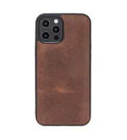 Apple iPhone 12 Pro Max Uyumlu Deri Arka Kapak G2 Kahve