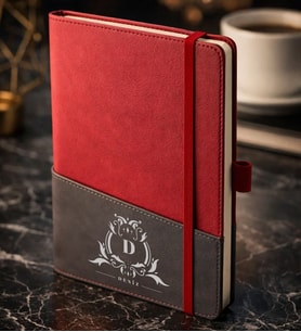 BK Gift Kişiye Özel Kırmızı Termo Deri Defter -8, Kartvizit Bölmeli, Çizgili Ivory Kağıt