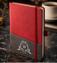 BK Gift Kişiye Özel Kırmızı Termo Deri Defter -8, Kartvizit Bölmeli, Çizgili Ivory Kağıt