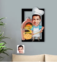 BK Gift Kişiye Özel Erkek Fırın Ustası Karikatürlü 3D Ahşap Tablo-1