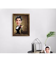 BK Gift Kişiye Özel Boss Karikatürlü Doğal Masif Ahşap Çerçeveli Tablo 45x65cm-1
