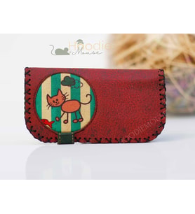Kedi Balık Figürlü Büyük Cüzdan Etnik Bohem Retro Vintage Style - BORDO