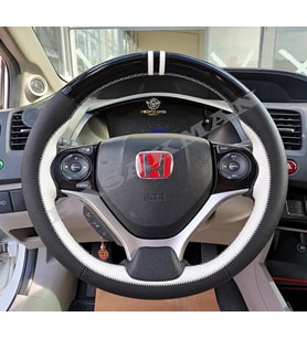 Honda CR-V Mk4 Dikme Direksiyon Kılıfı Parlak Siyah Beyaz Detaylı Beyaz Çift Yüzük ve Dikiş 2012-2017