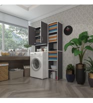 Kenzlife çamaşır makinesi dolabı sinemmaks gri 180*096*30 banyo kapaklı arkalıklı raflı (Karışık)