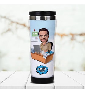 Kişiye Özel İşkolik Karikatürlü Termos Bardak