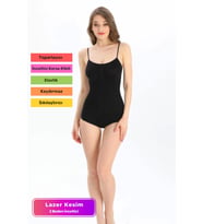 Özel Üretim Toparlayıcı Vücut Şekillendirici Kaymaz İz Göstermeyen Rahat Kadın Slip Body (Siyah)