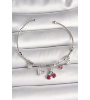 Pirinç Gümüş Renk Sallantı Kiraz Figür Kalp Detay Charm Kadın Bileklik 5886 - SSSSSS2392-405