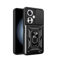 Oppo Reno 11F 5G Uyumlu Kılıf Magnetik Standlı Kamera Korumalı Zore Sürgülü Vega Kapak (Siyah)
