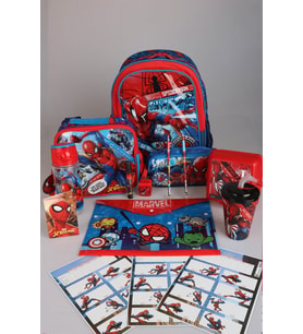 DEKOMUS İLE YENİ SEZON LİSANSLI SPIDERMAN OKUL,BESLENME VE KALEM ÇANTASI,MATARA,BESLENME KABI İLE FULL KIRTASİYE SETİ (Krem)