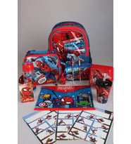 DEKOMUS İLE YENİ SEZON LİSANSLI SPIDERMAN OKUL,BESLENME VE KALEM ÇANTASI,MATARA,BESLENME KABI İLE FULL KIRTASİYE SETİ (Krem)