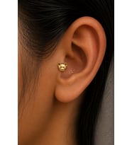 Sertifikalı 316L Çelik Minimal Ayıcık Yüzü Figürlü Premium Altın Kaplama Tragus ve Helix Piercing