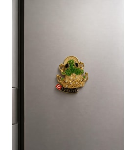 Magnet Taşlı Kurbağa Figürlü Türkiye Hatıra Magneti 6x5 CM – Gold Renk Dekoratif Buzdolabı Süsü