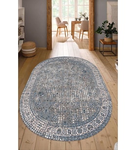 Dijital Baskılı Kaymaz Taban Yıkanabilir Oval Salon Halısı Mutfak Halısı Yolluk NDO-HT-250 (Gri)