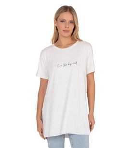Kadın Oversize Basic Minimal Yazı Detaylı Bluz  Ekru 27082