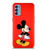 Oppo Reno 4 Soft Premier Kapak Mickey Mouse-D Tasarımlı Silikon Kılıf - Kırmızı (Şeffaf)