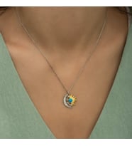 Opal Mavi Taşlı Ay Ve Güneş Kolye-925 Ayar Gümüş