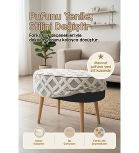 Yıkanabilir Puf Tabure Kılıfı Tak-Çıkar-Değiştir-Yenile Orta Sehpa Kılıfı 59x37x17 Mila Gri