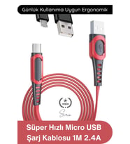 #MicroUSB Süper Hızlı DC01 Micro USB Şarj Kablosu 1M 2.4A Hızlı Veri Aktarım Android Telefon Tablet