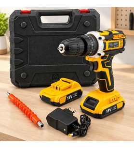 Şarjlı Matkap Seti 1850 RPM 18W Çantalı Yedek Bataryalı (Sarı)
