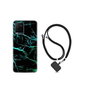 Vivo V21 Kılıf Silikon Desen Boyun Askılı Green Thunder 1693