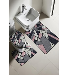 Modern Desenli Dijital Baskı 3’lü Banyo Paspas Takımı Yıkanabilir Kaymaz Tabanlı Klozet Takımı KLZ0026 (Çok Renkli)