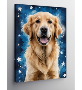 Kanvas Tablo Yıldızlı Fon Köpek