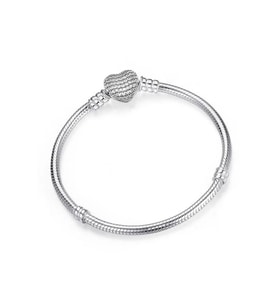 Charm Uyumlu Pave Taşlı Kalp Gümüş Kaplama Bileklik
