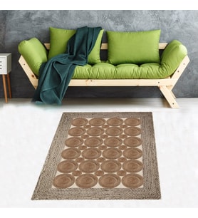 Jüt Hasır Kilim Görünümlü Dijital Baskılı Kaymaz Taban Yıkanabilir Modern Salon Halısı ve Yolluk (Kahverengi)