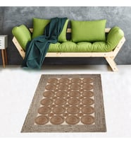 Jüt Hasır Kilim Görünümlü Dijital Baskılı Kaymaz Taban Yıkanabilir Modern Salon Halısı ve Yolluk (Kahverengi)