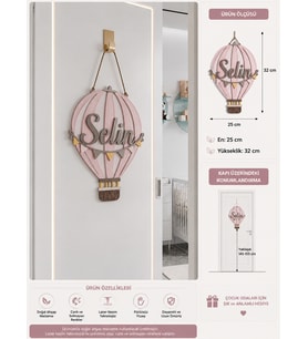 BALON Temalı İsme Özel Ahşap Çocuk Odası Kapı Süsü - Lazer Kesim 3D Katmanlı Bebek Oda Levhası & Doğum Hediyesi Bebek Ve Çocuk Oda Levhası 43x21 cm