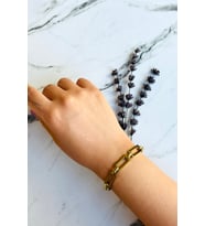 Şık Kare Tasarım Altın Renk 7.5mm 316L Çelik Bileklik 19cm