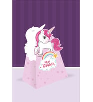 Unicorn Teması Piramit Kutu - Mini Hediyelik ( Anahtarlık, Mini Oyuncak, Şeker) 13x7x5cm *8'li Paket