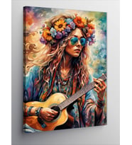 Kanvas Tablo Akustik Gitar Çalan Kadın