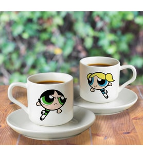 Power Puff Girl Tasarımlı Türk Kahvesi Fincanı Seti İkili