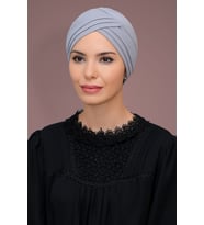 Gri Pratik Hazır Geçmeli Tesettür Bone Petekli Mevsimlik Üç Çapraz Sade 1863_15