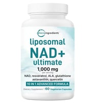 Micro Ingredients Liposomal NAD+ Ultimate 1000mg 60 Veggie Capsul NMN Resveratrol, Glutathione, Astaxanthin for Women - Men.